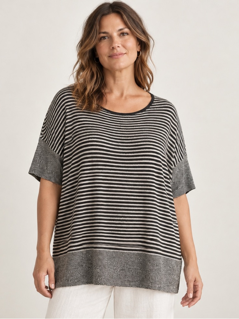 Eileen Fisher Woman 1X 100% Organic Linen Striped Oversized Knit Top